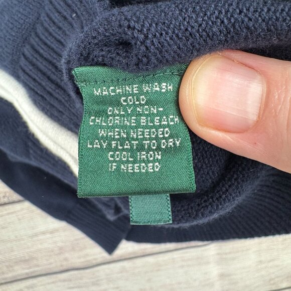 L-RL Lauren Active Full Zip Knit Hoodie Sweater Women's Medium‎ Blue/White - Picture 9 of 14